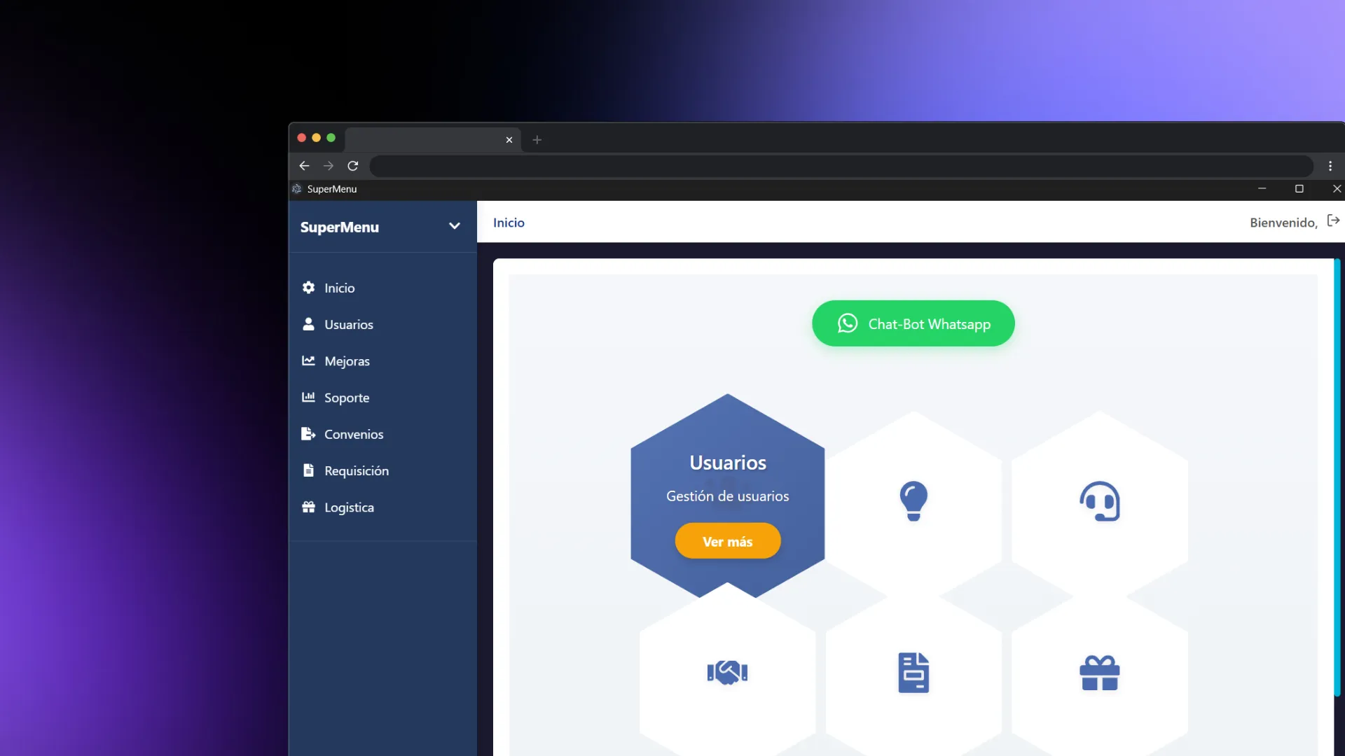 Captura del proyecto SuperMenu - Panel de control de servicios (ERP)